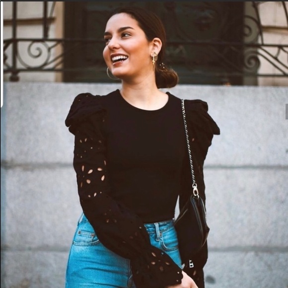 ZARA COMBINED SWEATER TOP BLACK - Picture 2 of 8